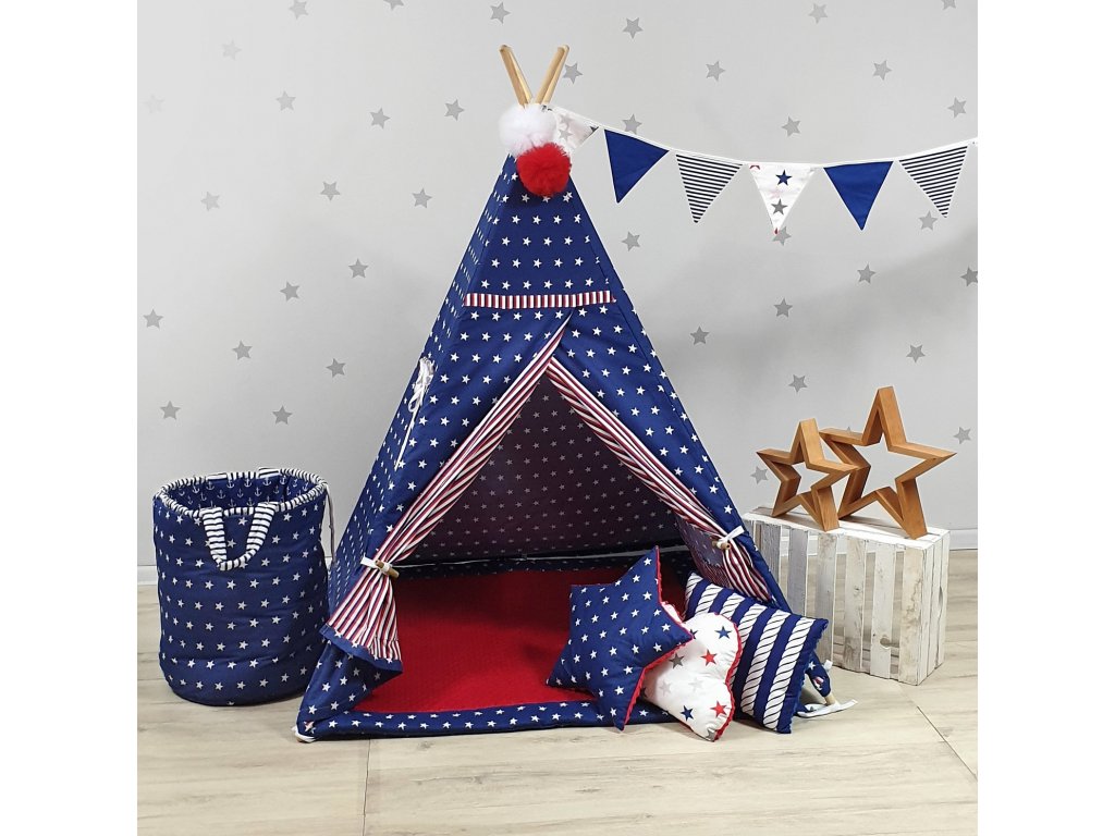 detský teepee stan american stars minky podložka